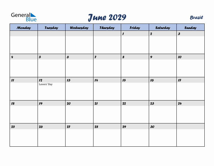 June 2029 Calendar with Holidays in Brazil