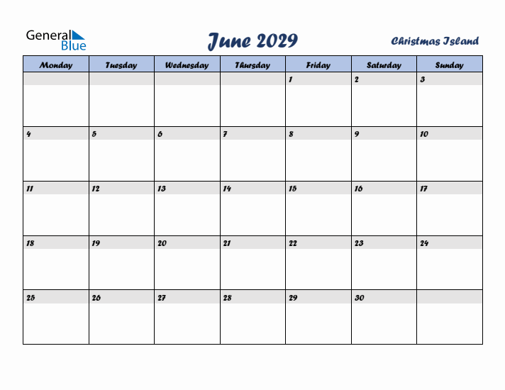 June 2029 Calendar with Holidays in Christmas Island