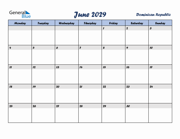 June 2029 Calendar with Holidays in Dominican Republic
