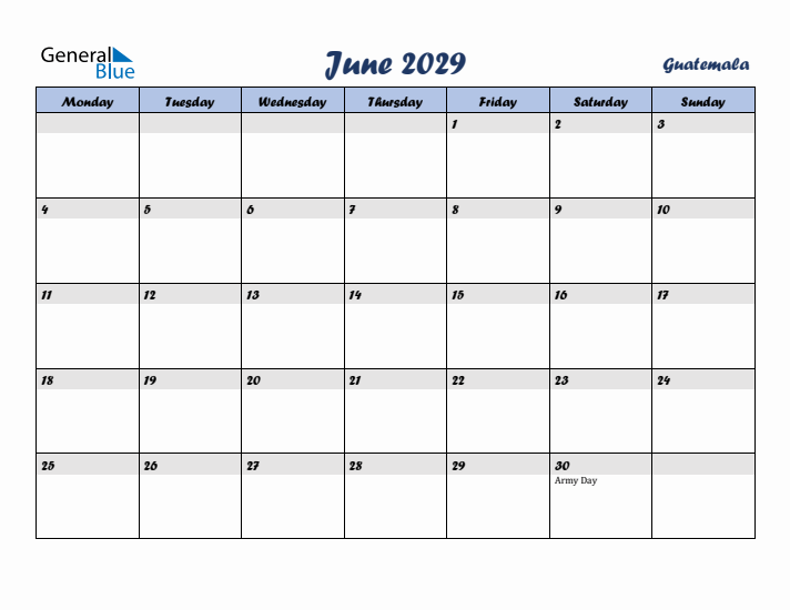 June 2029 Calendar with Holidays in Guatemala