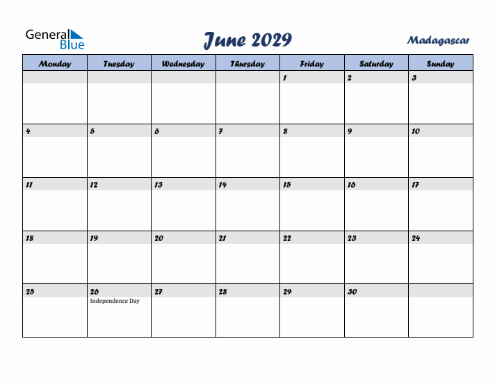 June 2029 Calendar with Holidays in Madagascar