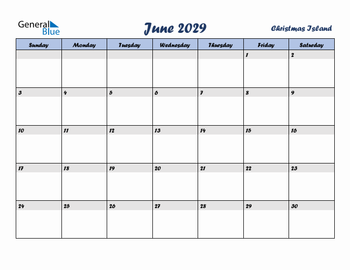 June 2029 Calendar with Holidays in Christmas Island