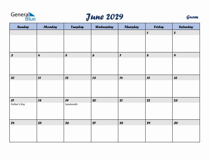 June 2029 Calendar with Holidays in Guam