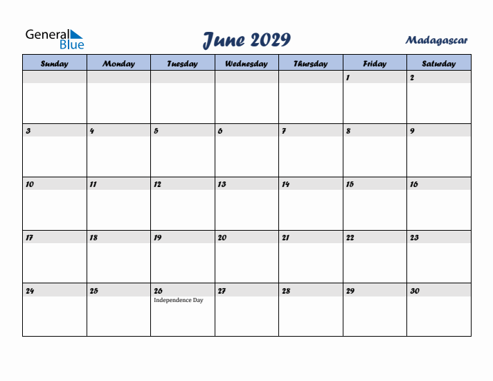 June 2029 Calendar with Holidays in Madagascar