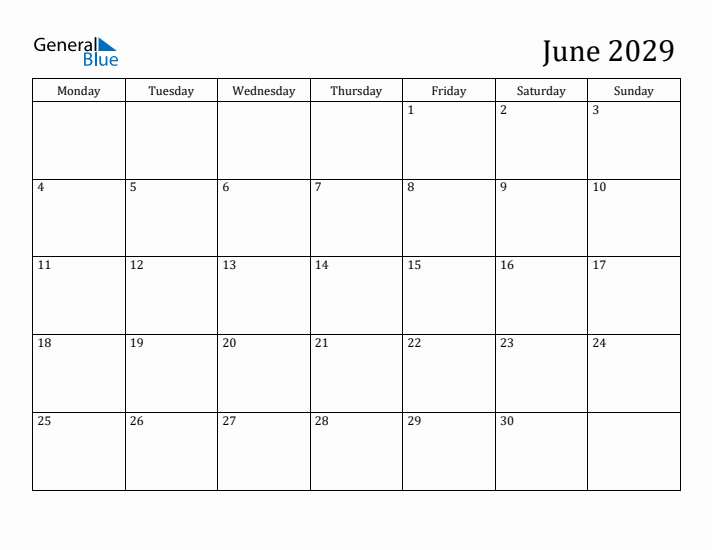 June 2029 Calendar