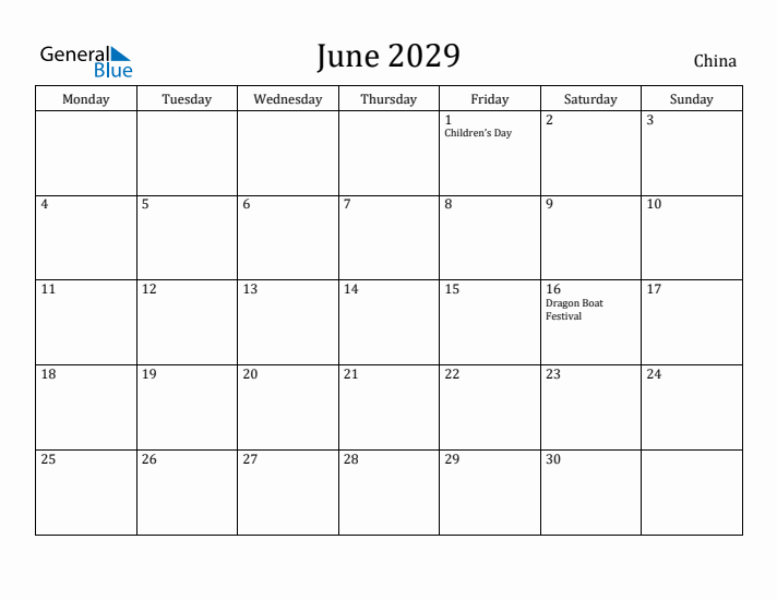 June 2029 Calendar China