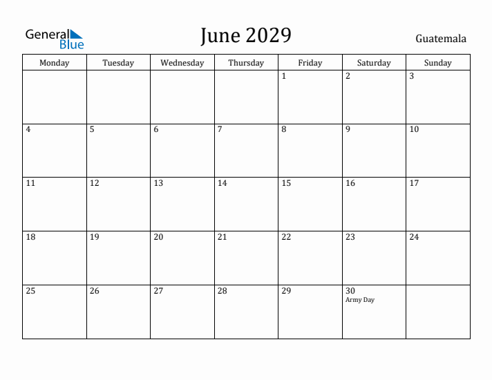 June 2029 Calendar Guatemala