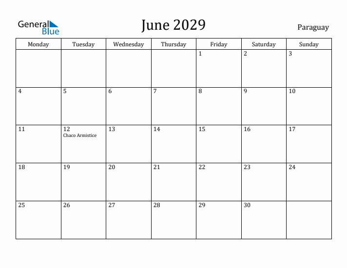 June 2029 Calendar Paraguay