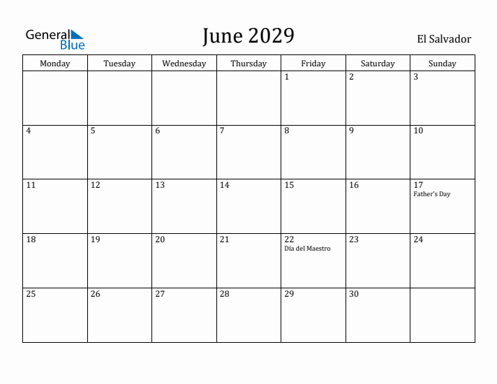 June 2029 Calendar El Salvador