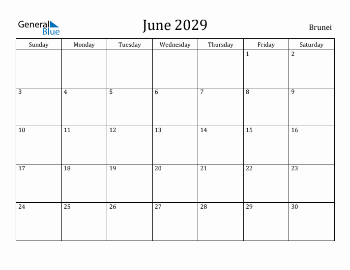 June 2029 Calendar Brunei