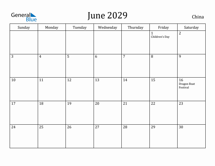 June 2029 Calendar China