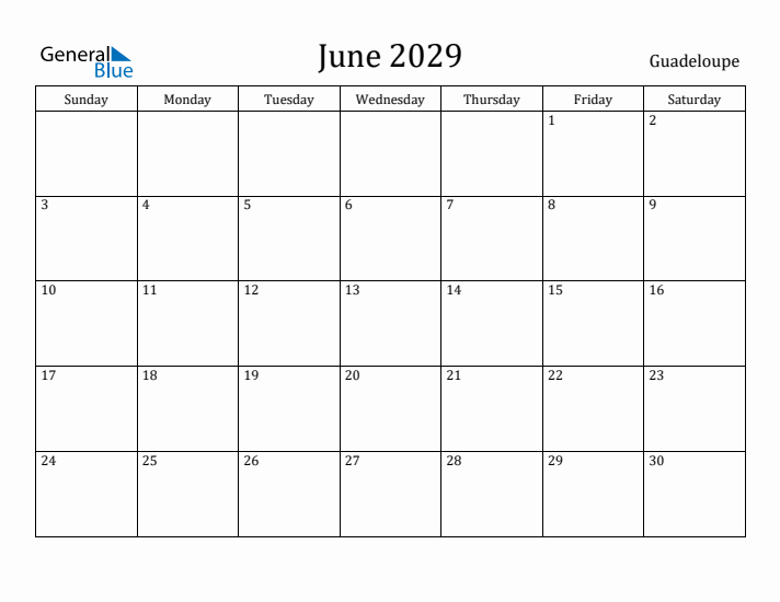 June 2029 Calendar Guadeloupe