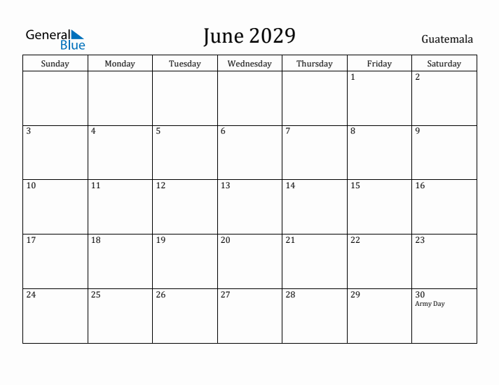 June 2029 Calendar Guatemala