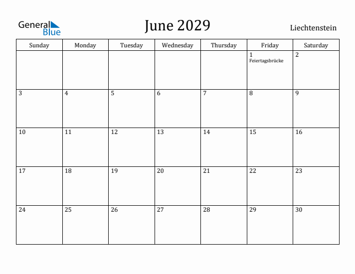 June 2029 Calendar Liechtenstein