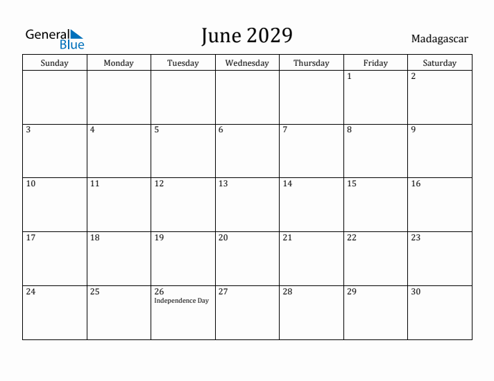 June 2029 Calendar Madagascar