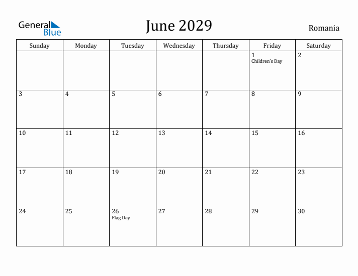 June 2029 Calendar Romania