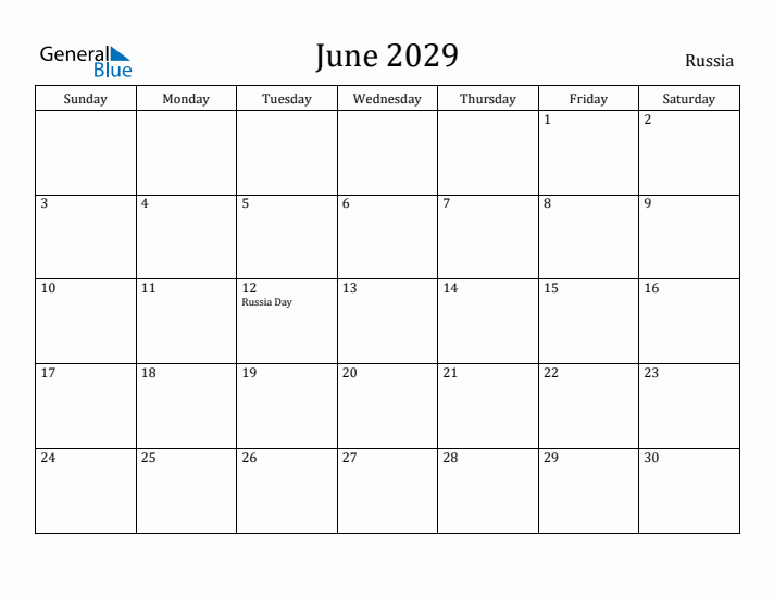 June 2029 Calendar Russia