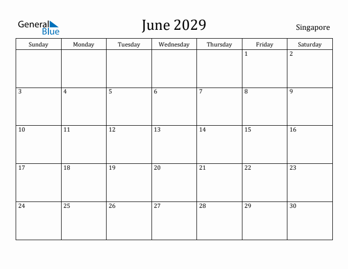 June 2029 Calendar Singapore