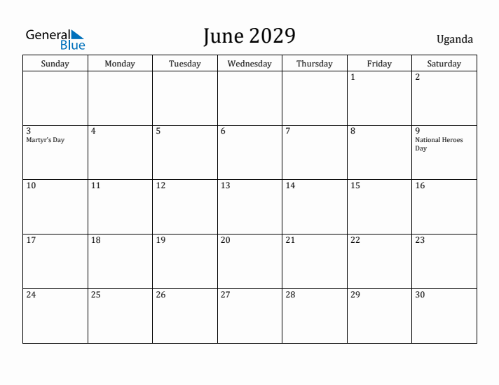 June 2029 Calendar Uganda