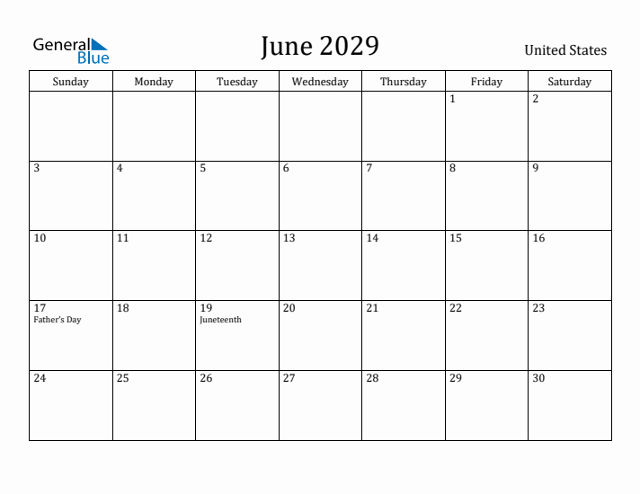 June 2029 Calendar United States