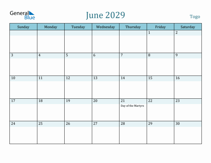 June 2029 Calendar with Holidays