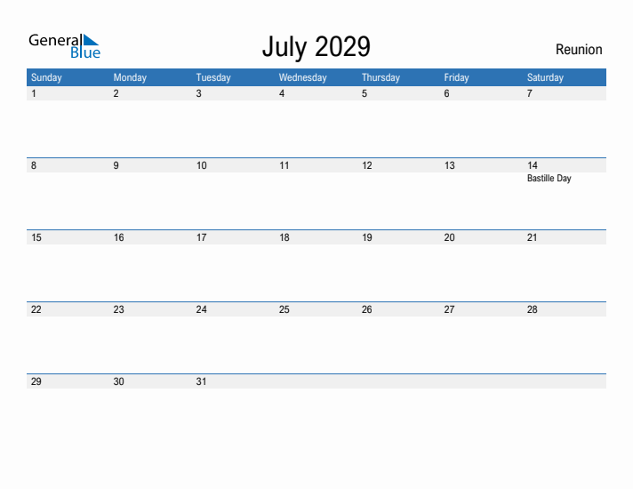 Fillable July 2029 Calendar