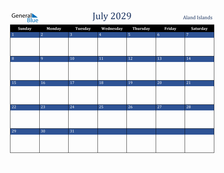 July 2029 Aland Islands Calendar (Sunday Start)