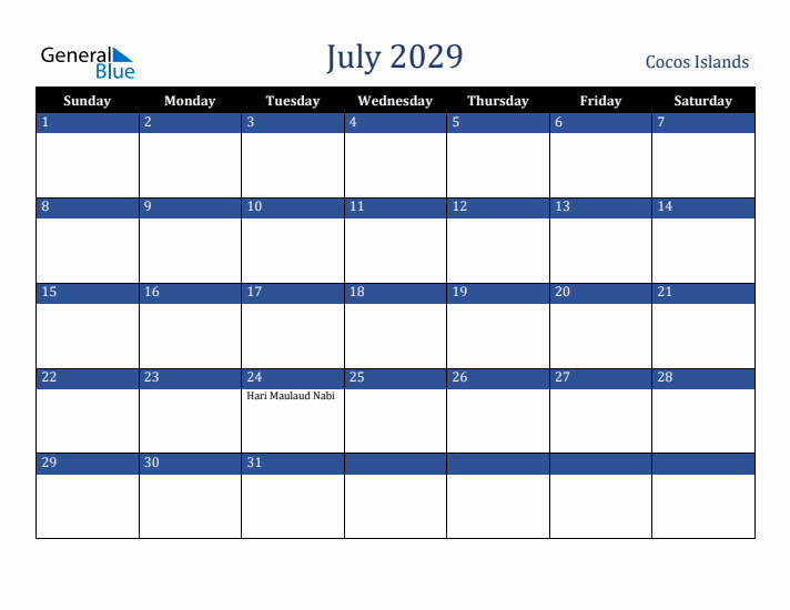July 2029 Cocos Islands Calendar (Sunday Start)