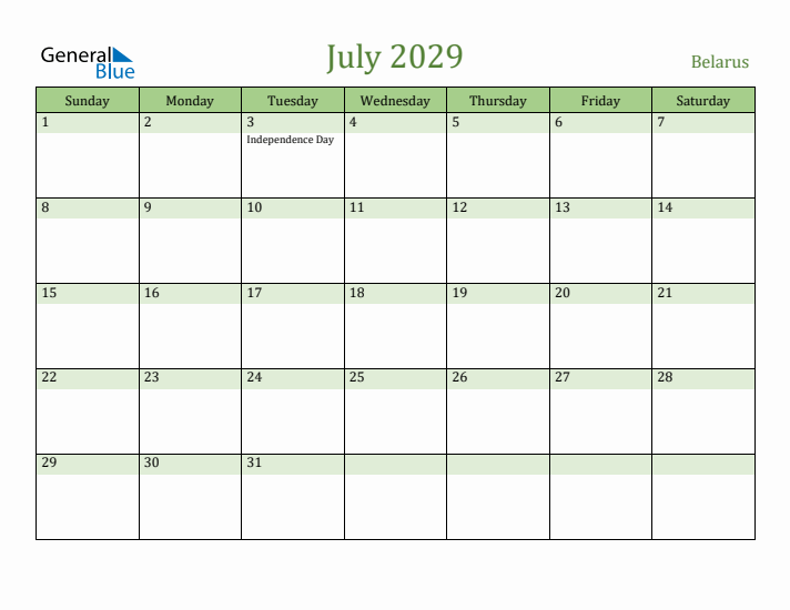July 2029 Calendar with Belarus Holidays