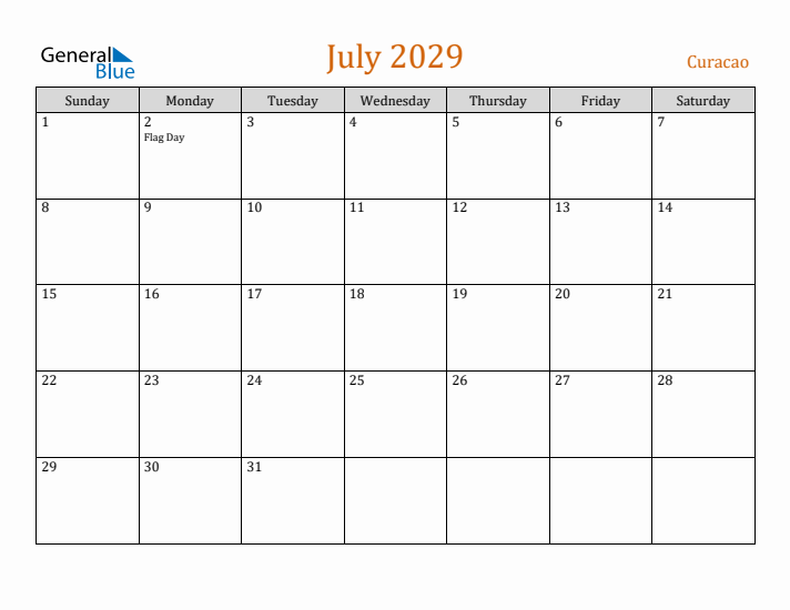 July 2029 Holiday Calendar with Sunday Start