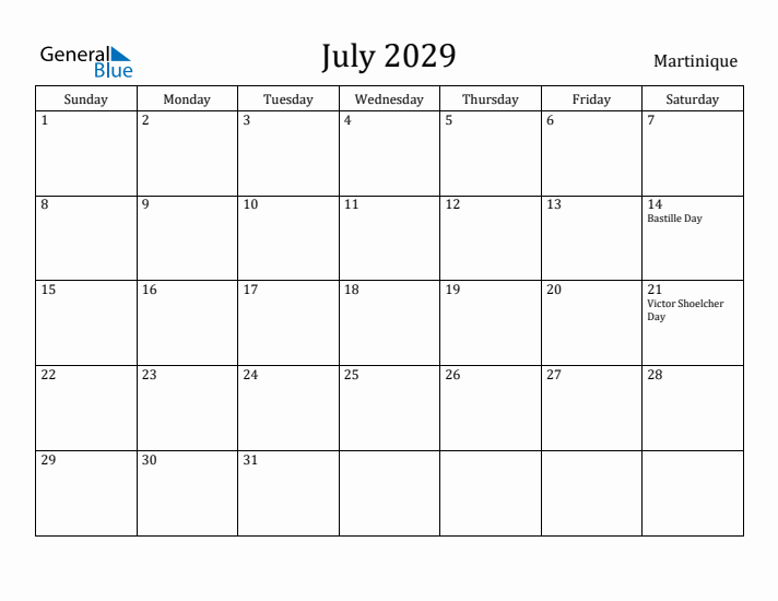July 2029 Calendar Martinique