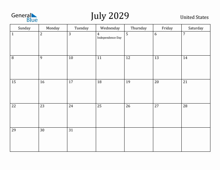 July 2029 Calendar United States