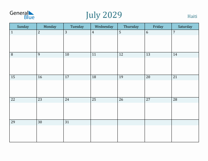 July 2029 Calendar with Holidays