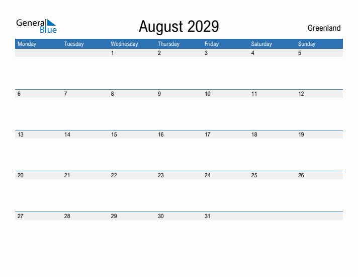 Fillable August 2029 Calendar