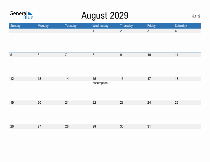 Fillable August 2029 Calendar