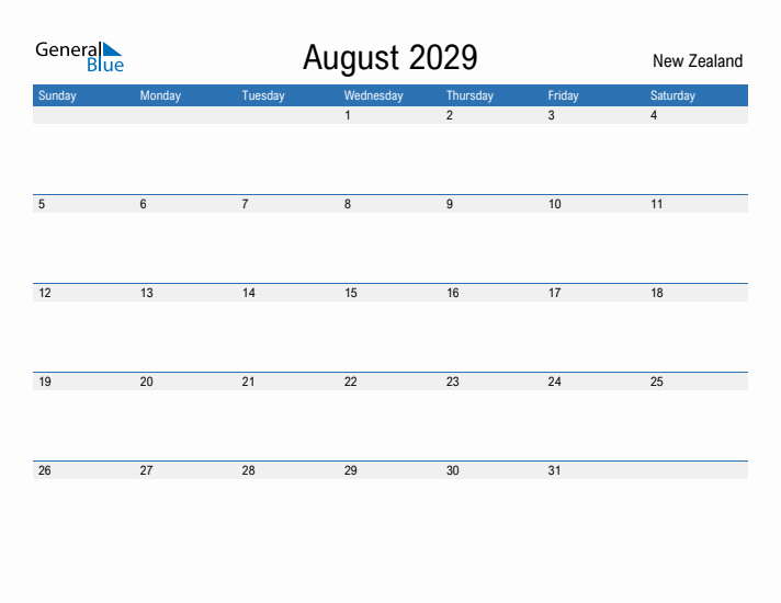 Fillable August 2029 Calendar