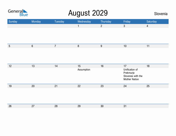 Fillable August 2029 Calendar