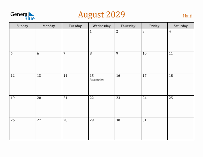 August 2029 Holiday Calendar with Sunday Start