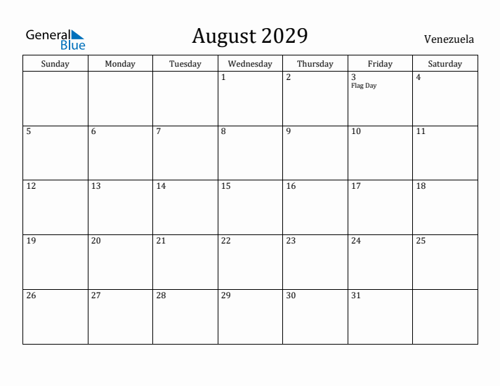 August 2029 Calendar Venezuela