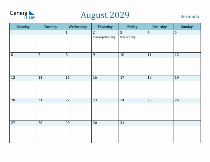 August 2029 Calendar with Holidays