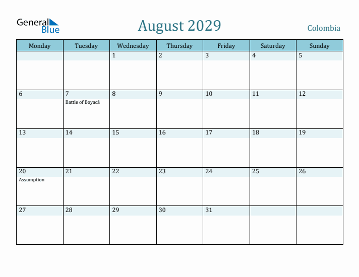 August 2029 Calendar with Holidays