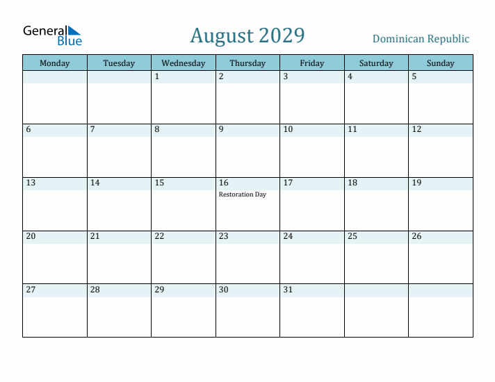 August 2029 Calendar with Holidays