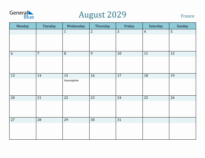 August 2029 Calendar with Holidays