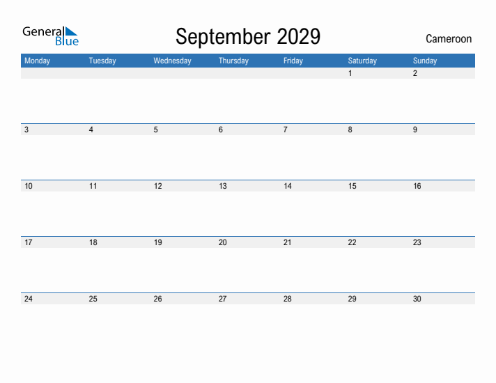 Fillable September 2029 Calendar