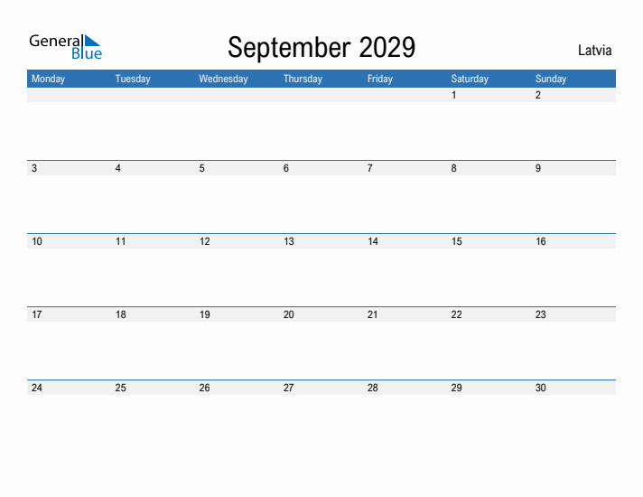 Fillable September 2029 Calendar