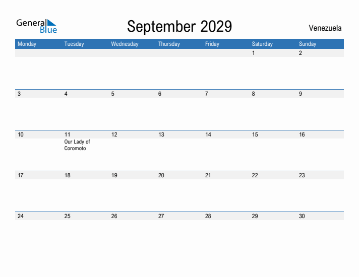 Fillable September 2029 Calendar