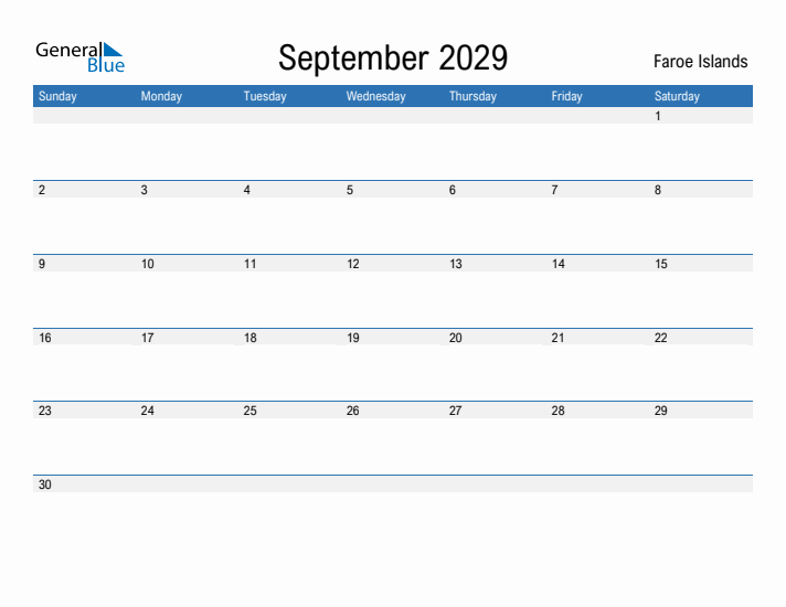 Fillable September 2029 Calendar