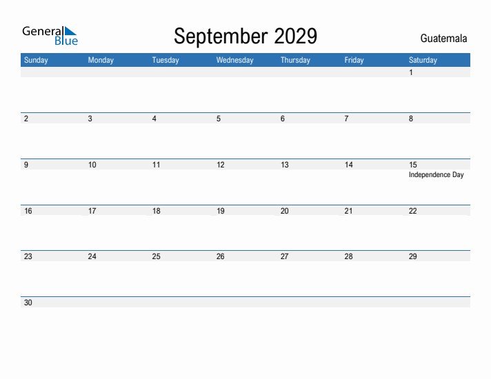 Fillable September 2029 Calendar