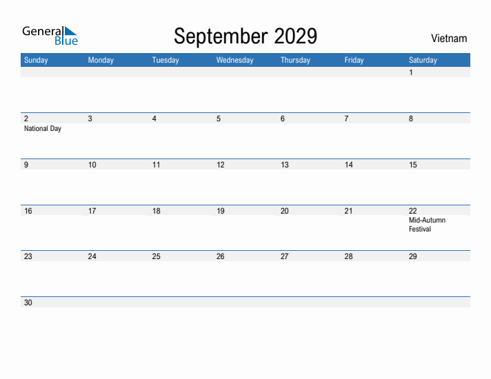 Fillable September 2029 Calendar