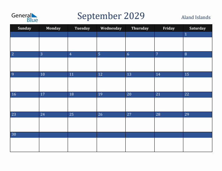 September 2029 Aland Islands Calendar (Sunday Start)